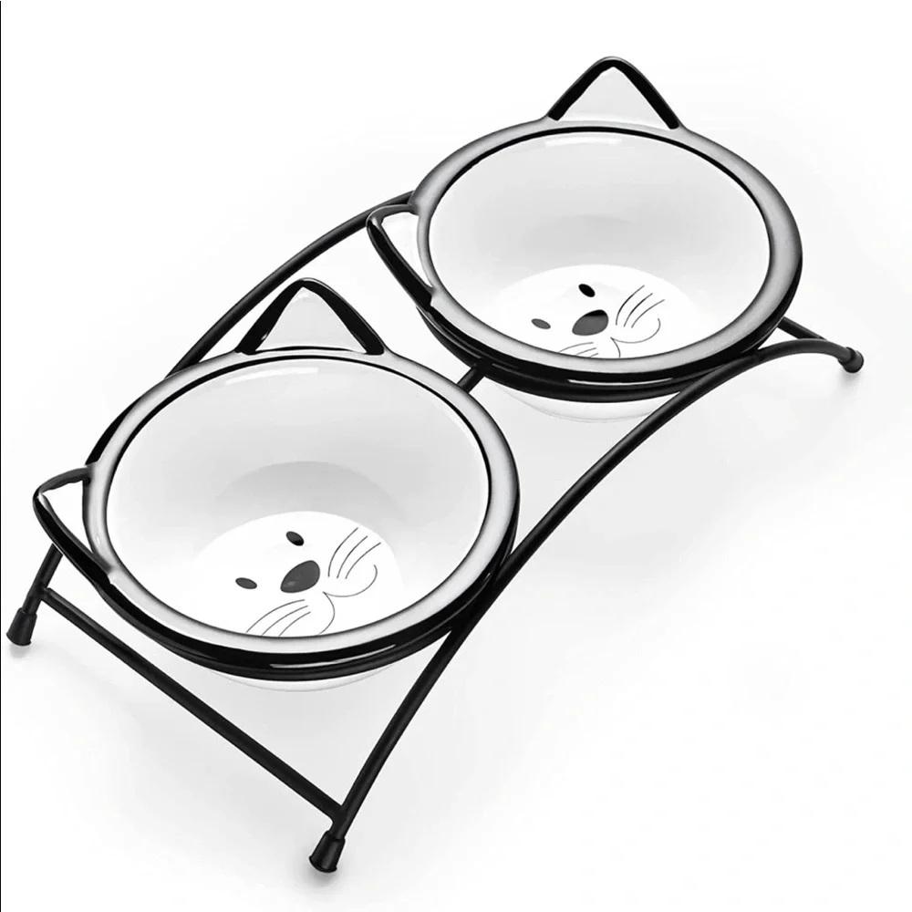 cat food and water bowls